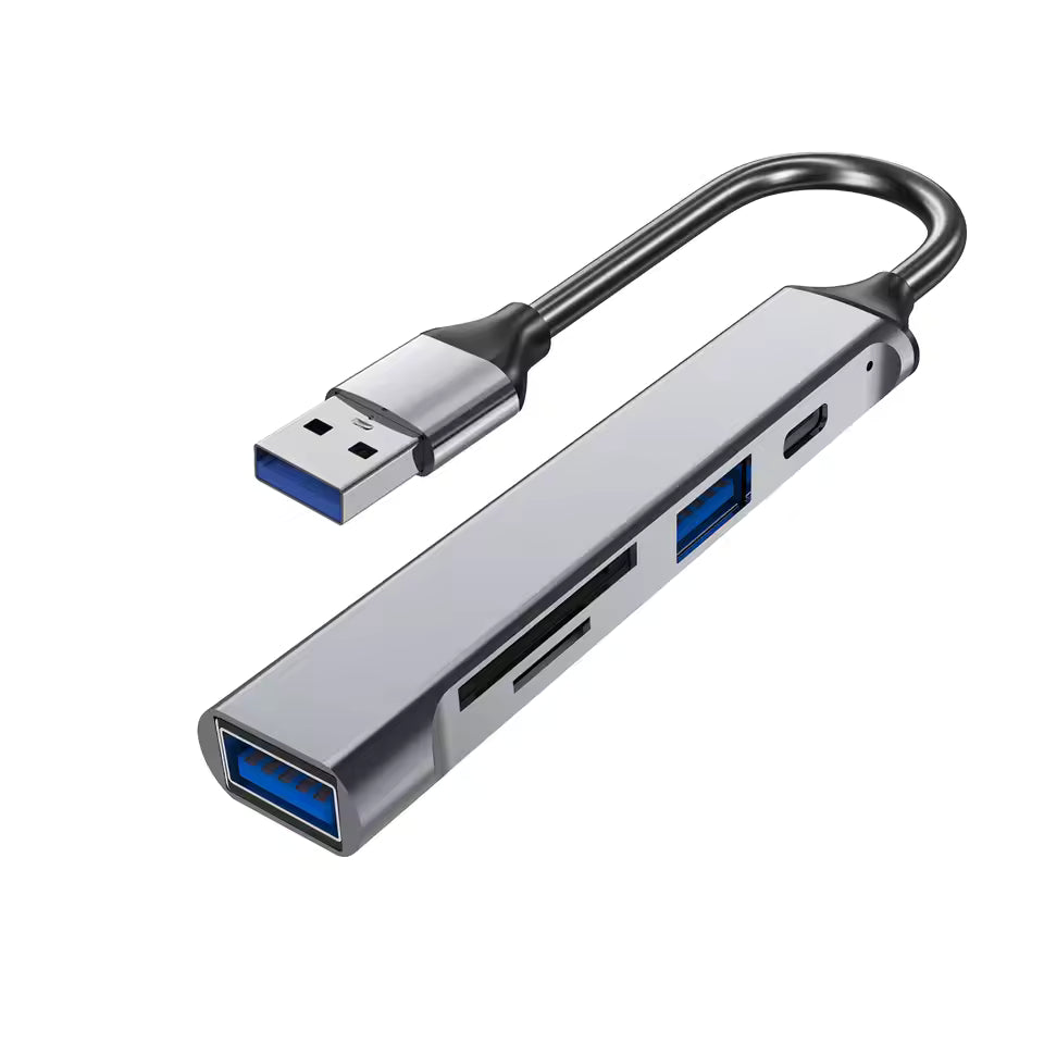 5-in-1 USB Hub Multi-Port Adapter with OTG & SD Card Reader (Grey)