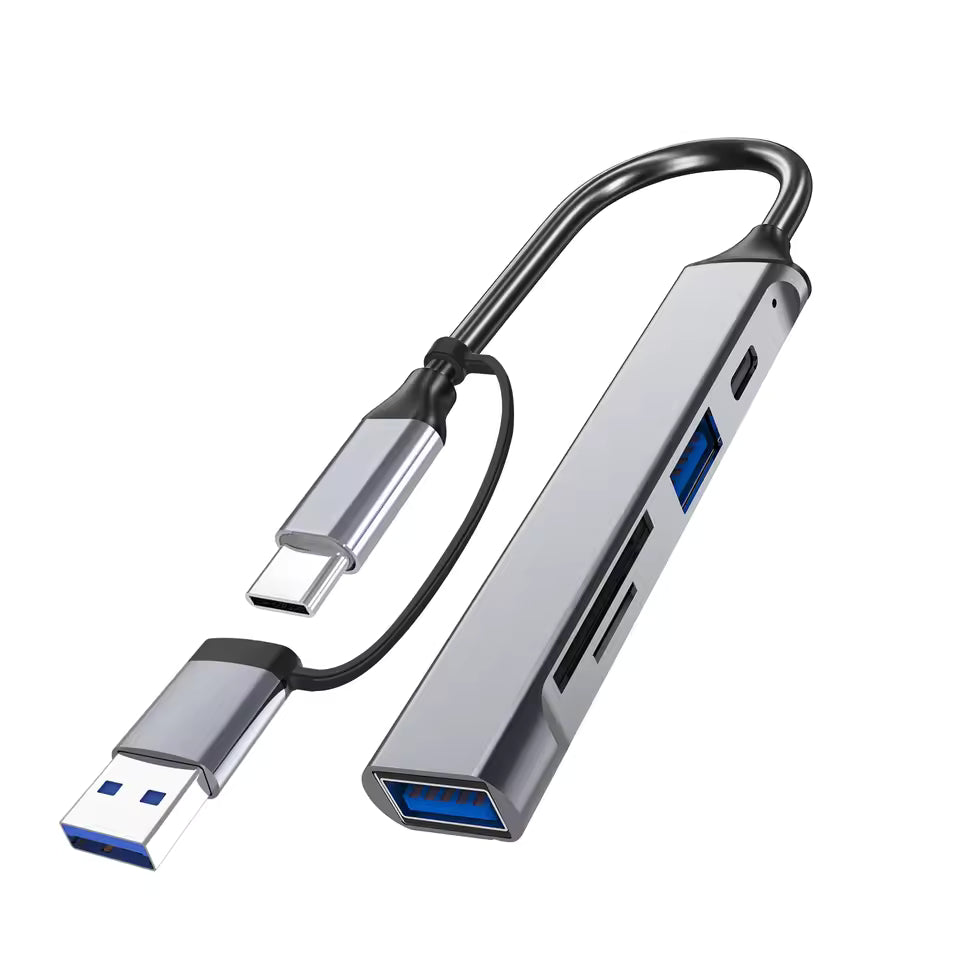 5-in-1 USB to Type-C Converter Hub with OTG & SD Card Reader (Grey)
