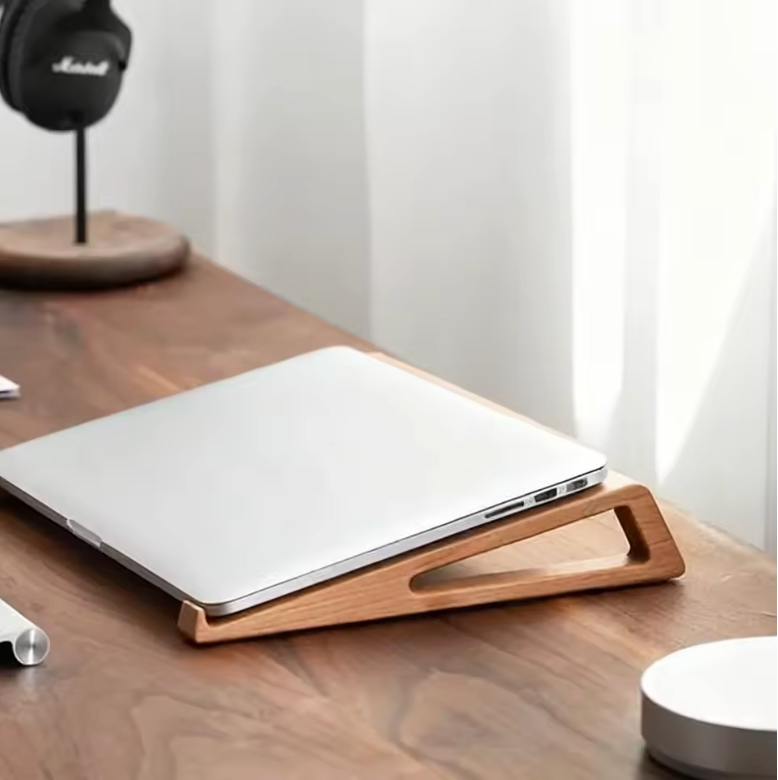 Universal Wooden Laptop Stand Cooling Pad Desktop Ergonomic Non-slip Tablet Holder Bracket for MacBook Pro Air Samsung Xiaomi (Burlywood)
