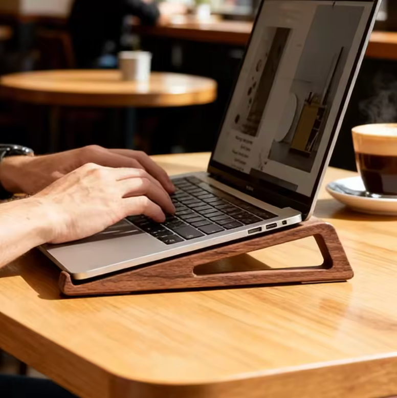 Universal Wooden Laptop Stand Cooling Pad Desktop Ergonomic Non-slip Tablet Holder Bracket for MacBook Pro Air Samsung Xiaomi (Burlywood)