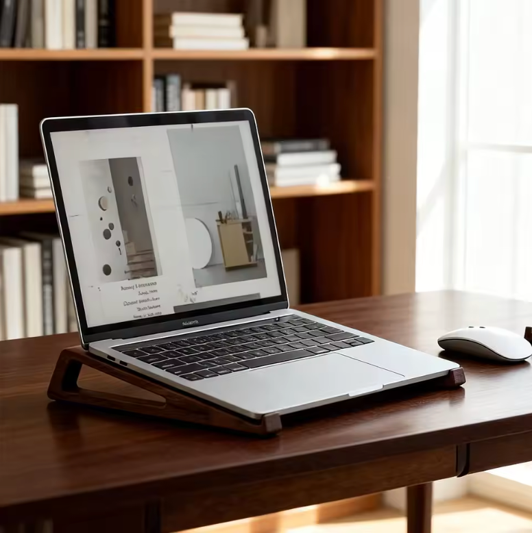 Universal Wooden Laptop Stand Cooling Pad Desktop Ergonomic Non-slip Tablet Holder Bracket for MacBook Pro Air Samsung Xiaomi (Burlywood)